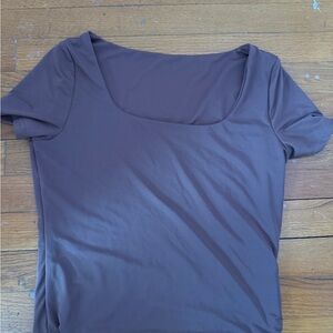 Scoop Neck Short Sleeve Women's Top - Brown